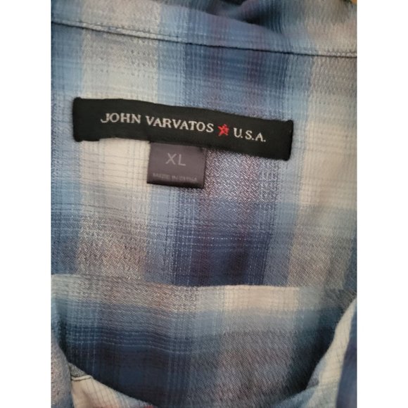 John Varvatos blue Plaid Button Down shirt Casual size XL designer long sleeve - Picture 3 of 10